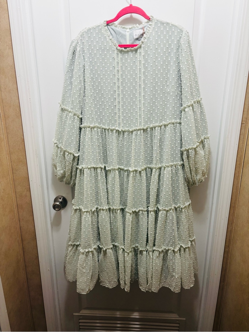 Dainty Jewells Light Sage Tiered Swiss Dot Dress - Picture 1 of 5